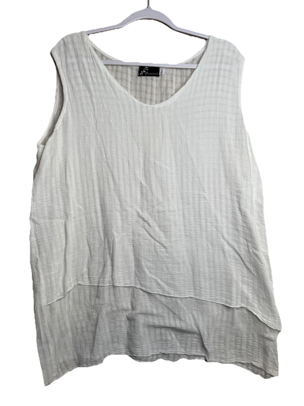 Fenini Sleeveless Tunic Top Crinkle Cotton Size L White Summer Lightweight G24